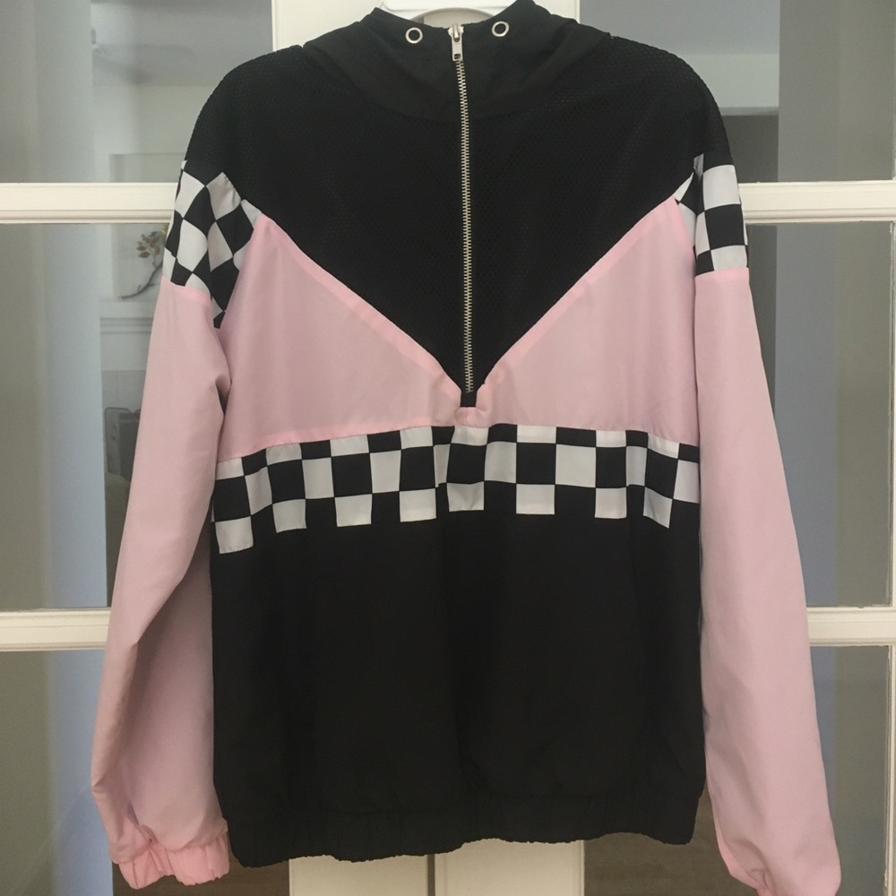 Black/pink/checkered Forever 21 bomber jacket